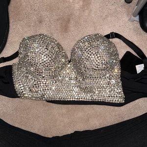Ellacci women’s rhinestone Diamond push up bustier crop top, worn once , medium